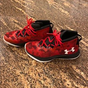 Boys Under Armour High Top Red & Black Sneakers